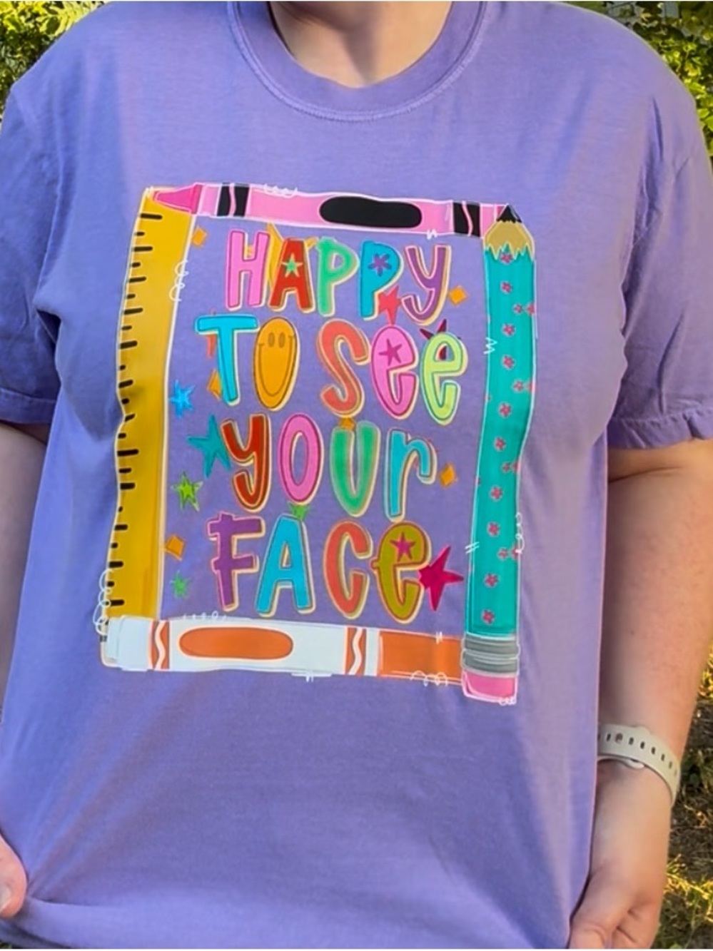 Comfort Colors Lilac "Happy To See Your Face" Graphic Tee